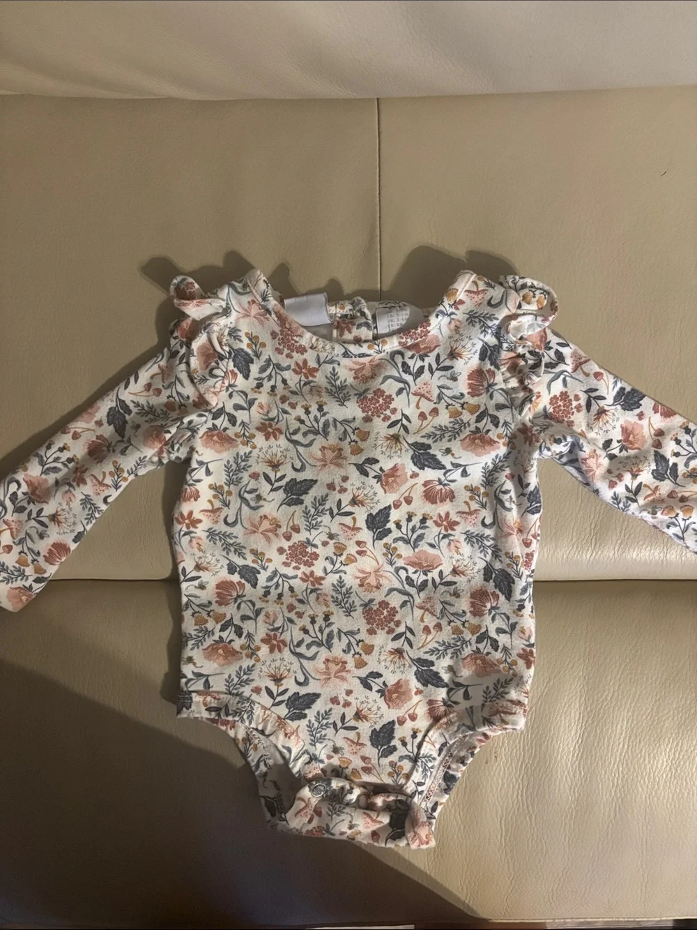 Tahari Floral Long-Sleeve One-Piece in Cream, Rust and Navy